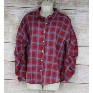 Umgee Womens Size Small Medium Button Down Plaid Long Sleeve Shirt Red